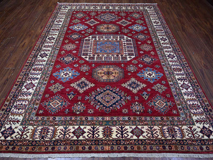Kazak Tribal hand-knotted wool rug in Red, 7'9" x 9'9", SKU O089110