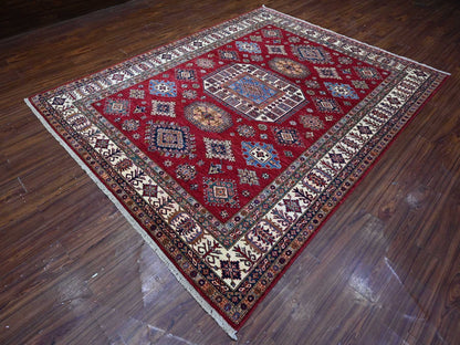 Red 7'9" x 9'9" Tribal Hand knotted Wool Rug - Sku: O089110