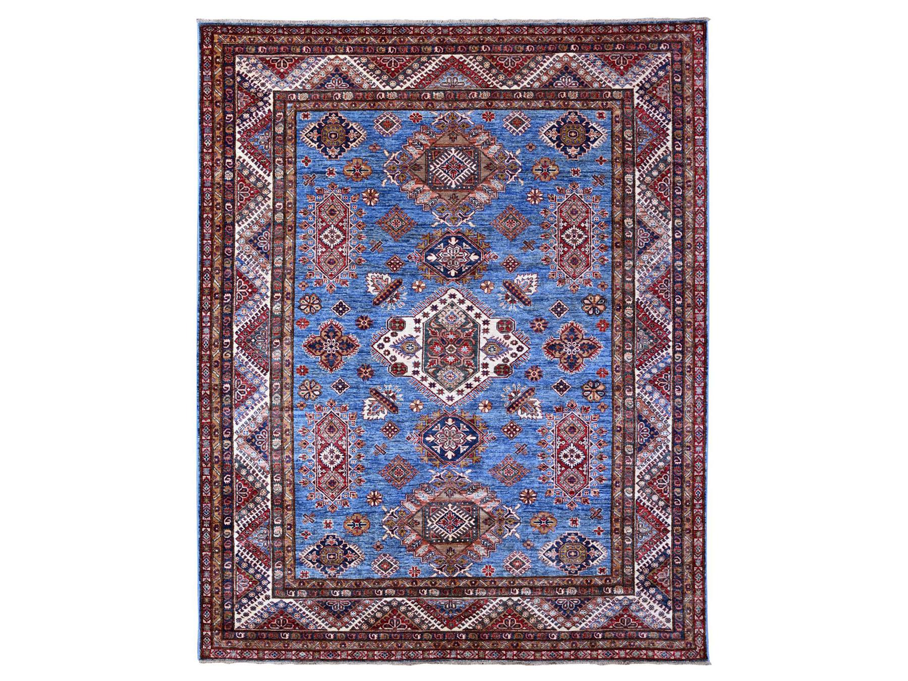 Kazak Tribal hand-knotted wool rug in Blue, 7'10" x 9'11", SKU O089112