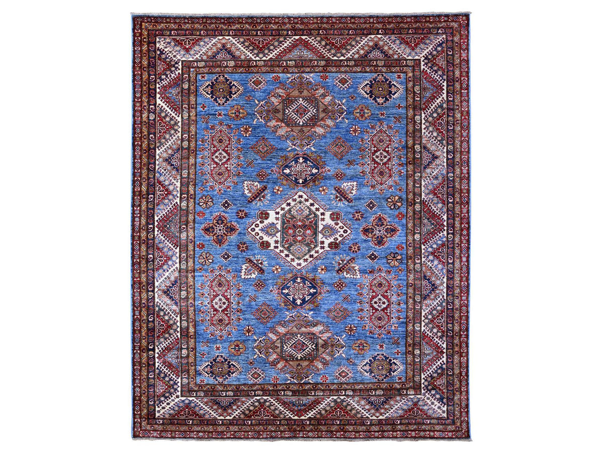 Kazak Tribal hand-knotted wool rug in Blue, 7'10" x 9'11", SKU O089112