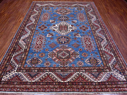 Kazak Tribal hand-knotted wool rug in Blue, 7'10" x 9'11", SKU O089112