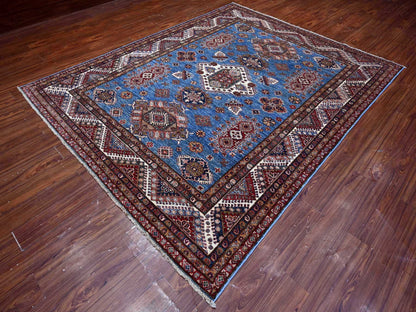 Kazak Tribal hand-knotted wool rug in Blue, 7'10" x 9'11", SKU O089112
