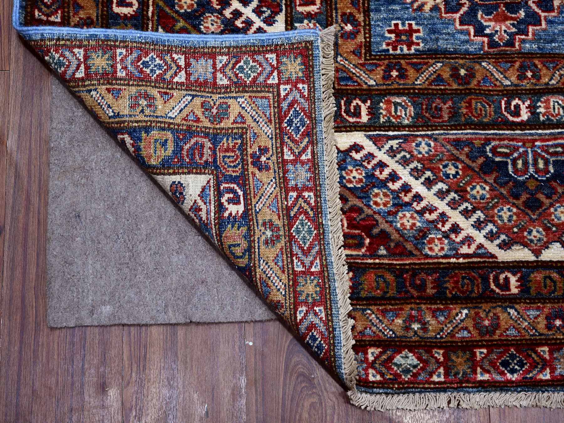 Kazak Tribal hand-knotted wool rug in Blue, 7'10" x 9'11", SKU O089112