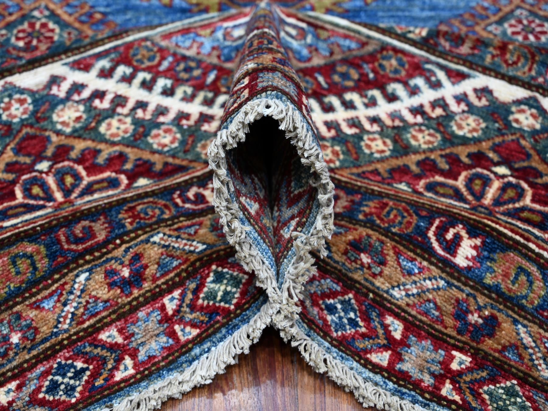 Kazak Tribal hand-knotted wool rug in Blue, 7'10" x 9'11", SKU O089112