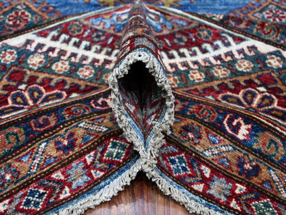Kazak Tribal hand-knotted wool rug in Blue, 7'10" x 9'11", SKU O089112