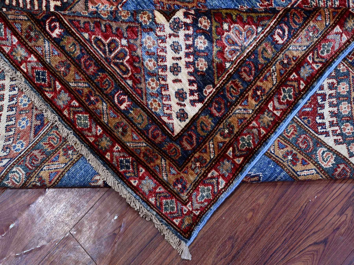 Kazak Tribal hand-knotted wool rug in Blue, 7'10" x 9'11", SKU O089112