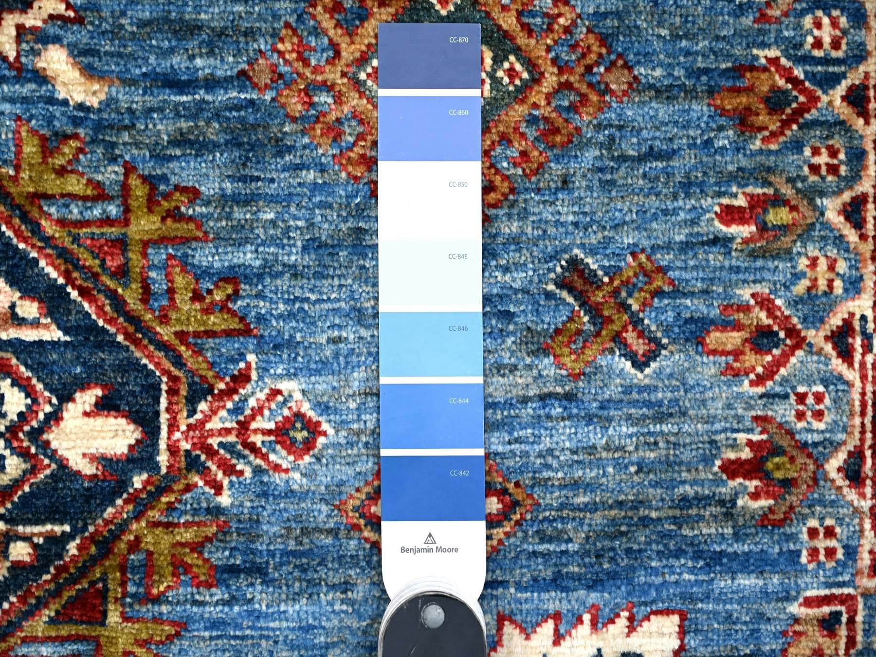 Kazak Tribal hand-knotted wool rug in Blue, 7'10" x 9'11", SKU O089112