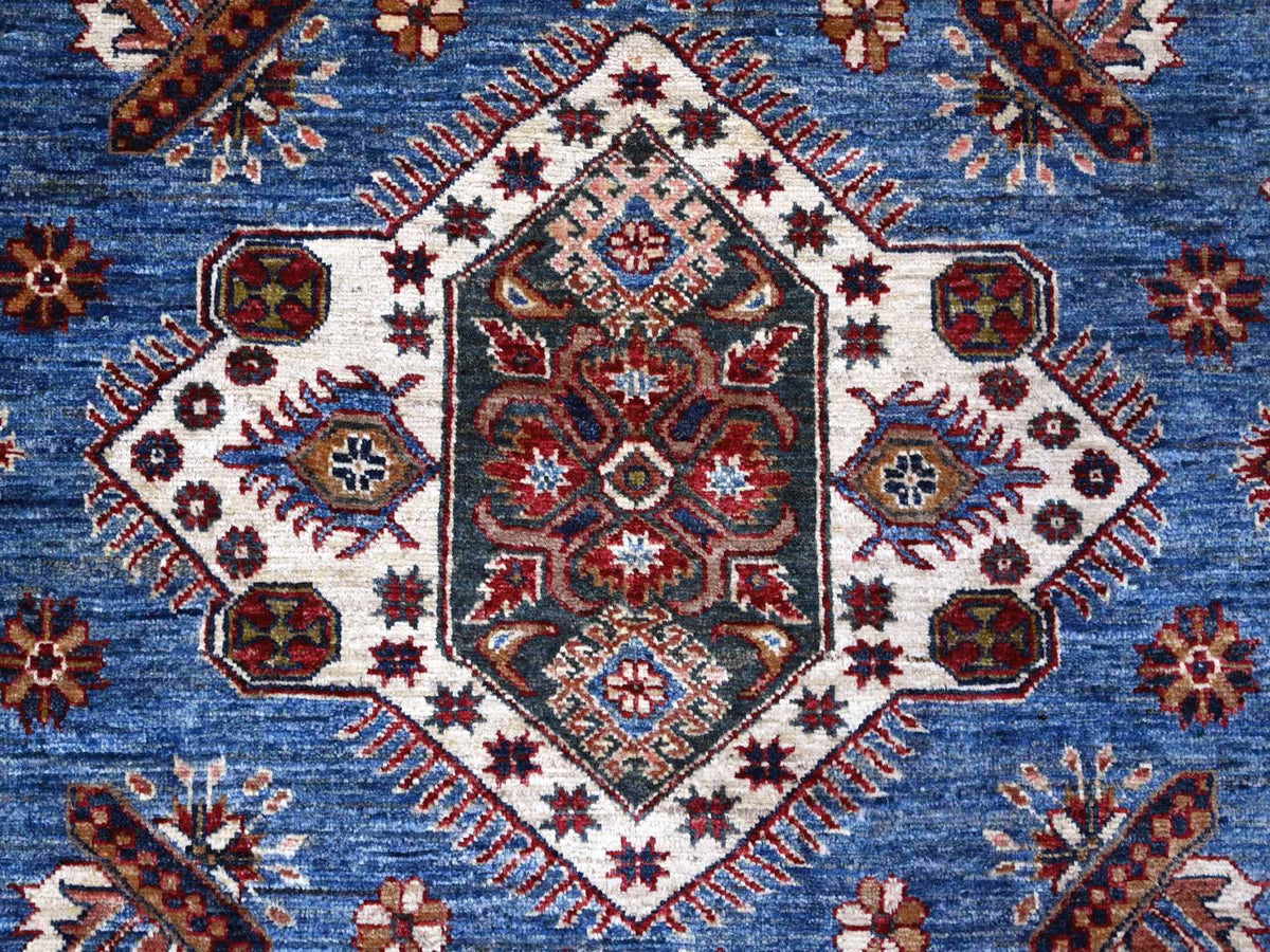 Kazak Tribal hand-knotted wool rug in Blue, 7'10" x 9'11", SKU O089112