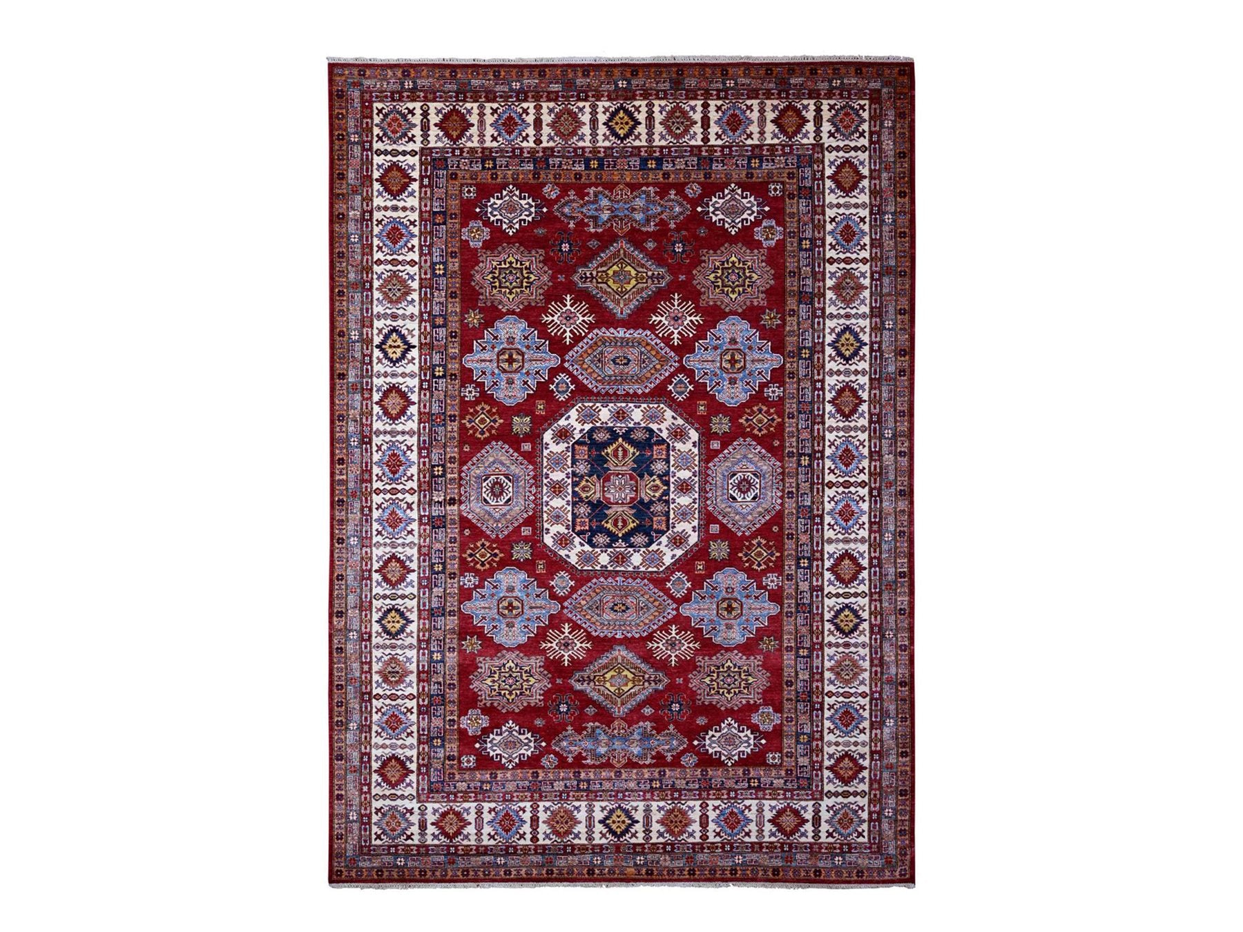 Kazak Tribal hand-knotted wool rug in Red, 8'10" x 12'5", SKU O089132