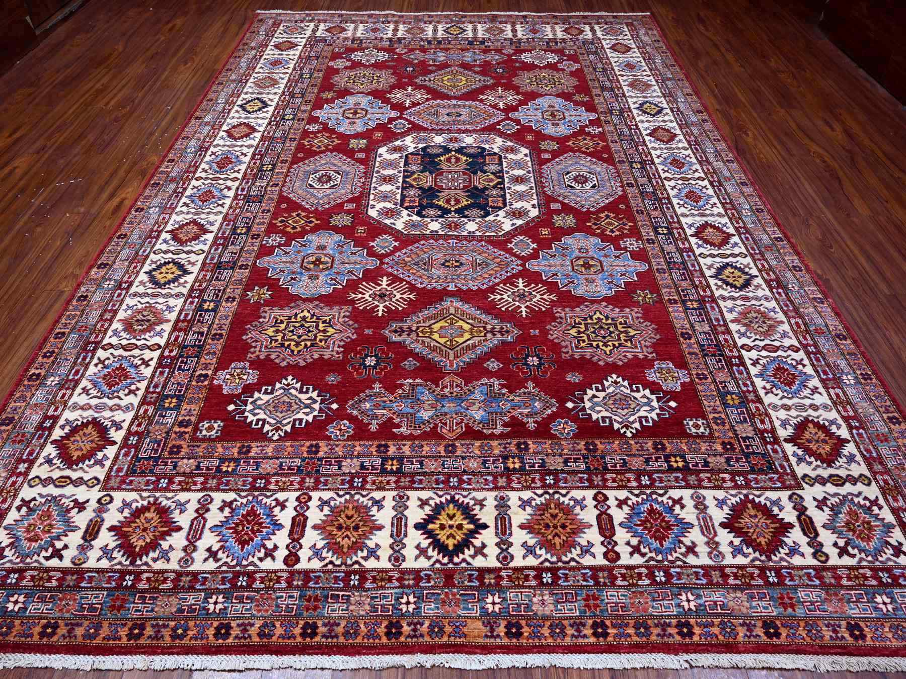 Kazak Tribal hand-knotted wool rug in Red, 8'10" x 12'5", SKU O089132