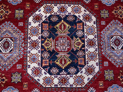 Kazak Tribal hand-knotted wool rug in Red, 8'10" x 12'5", SKU O089132