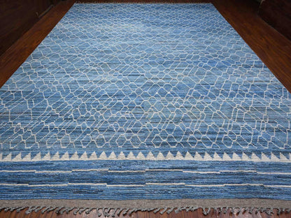 Tribal hand-knotted wool rug in Blue, 12'0" x 16'1", SKU O089135