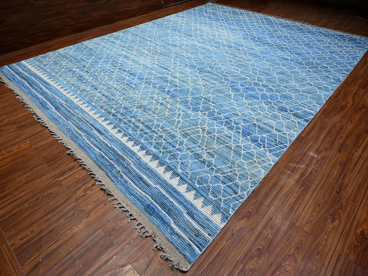Tribal hand-knotted wool rug in Blue, 12'0" x 16'1", SKU O089135