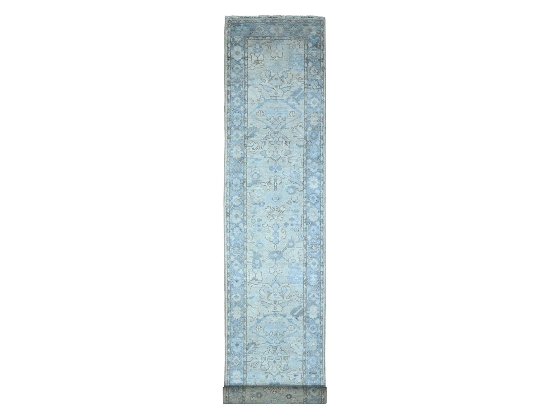 Oushak hand-knotted wool runner in Blue, 2'11" x 19'5", SKU O089137