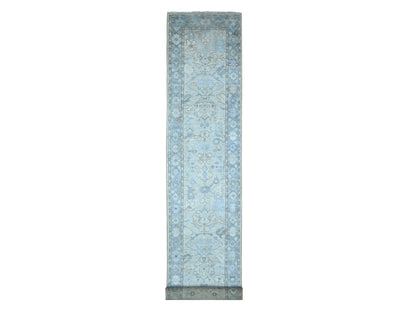 Oushak hand-knotted wool runner in Blue, 2'11" x 19'5", SKU O089137