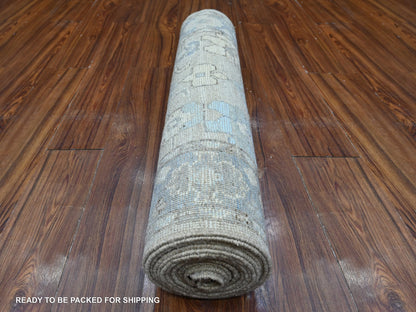 Oushak hand-knotted wool runner in Blue, 2'11" x 19'5", SKU O089137