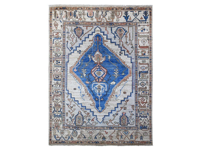 Grey 8'10" x 11'9" Tribal & Geometric Hand knotted Wool Rug - Sku: O089151