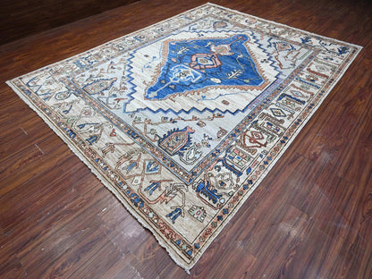 Grey 8'10" x 11'9" Tribal & Geometric Hand knotted Wool Rug - Sku: O089151