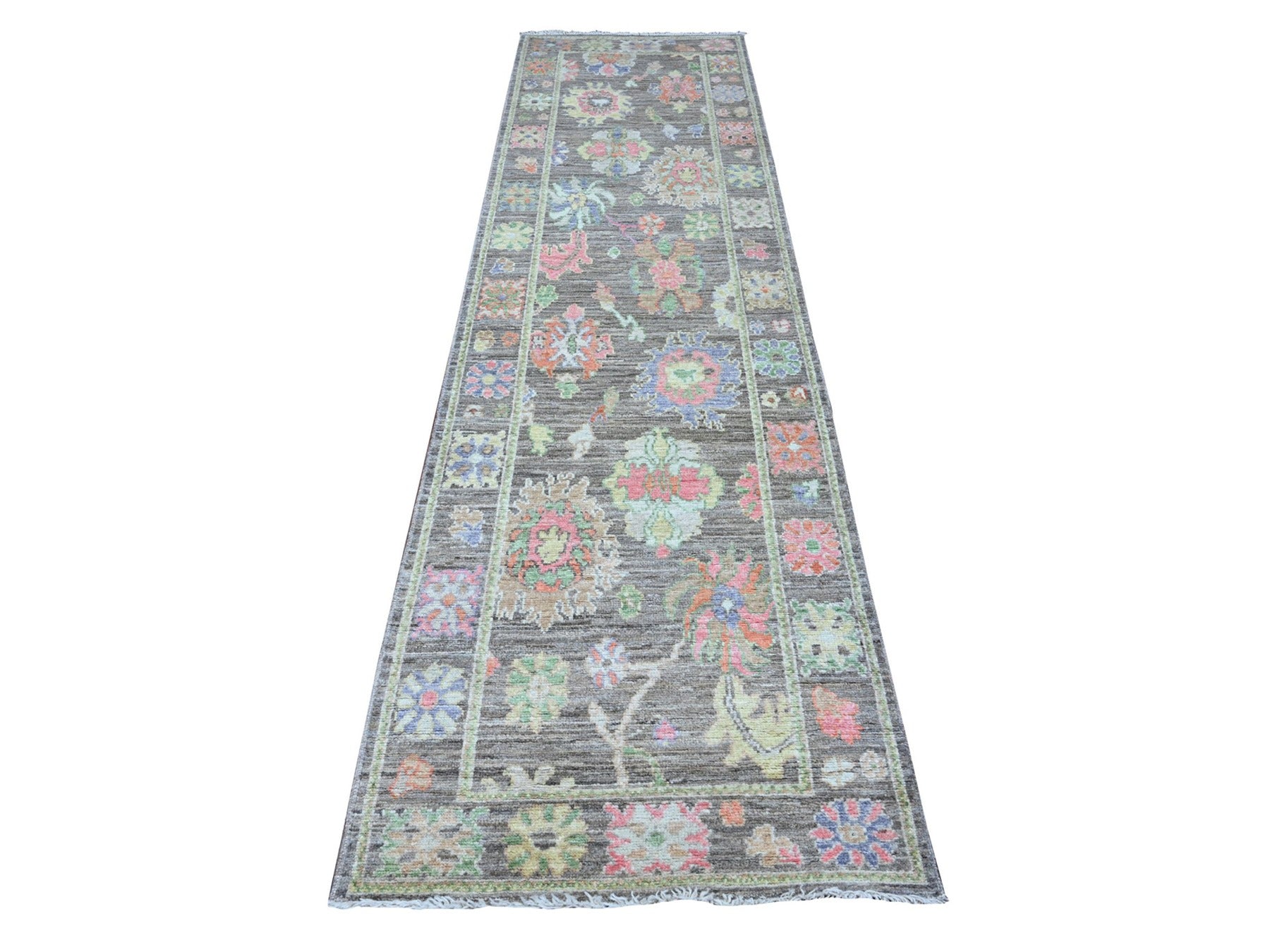 Gray 2'10" x 10'7" Oushak / Peshawar Hand knotted Wool Rug - Sku: O089161