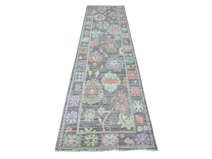 Grey 2'10" x 10'7" Oushak And Peshawar Hand knotted Wool Rug - Sku: O089161