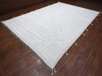 Ivory 9'11" x 14'2" Tribal Hand knotted Wool Rug - Sku: O089174
