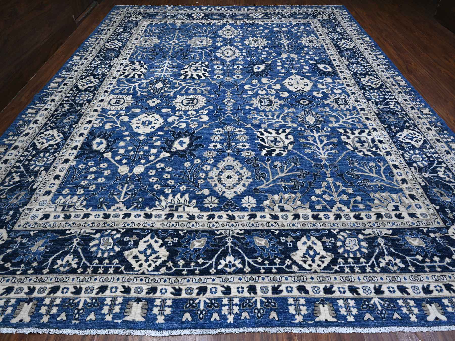 Tabriz Oushak / Peshawar hand-knotted wool rug in Blue, 11'10" x 14'5", SKU O089177