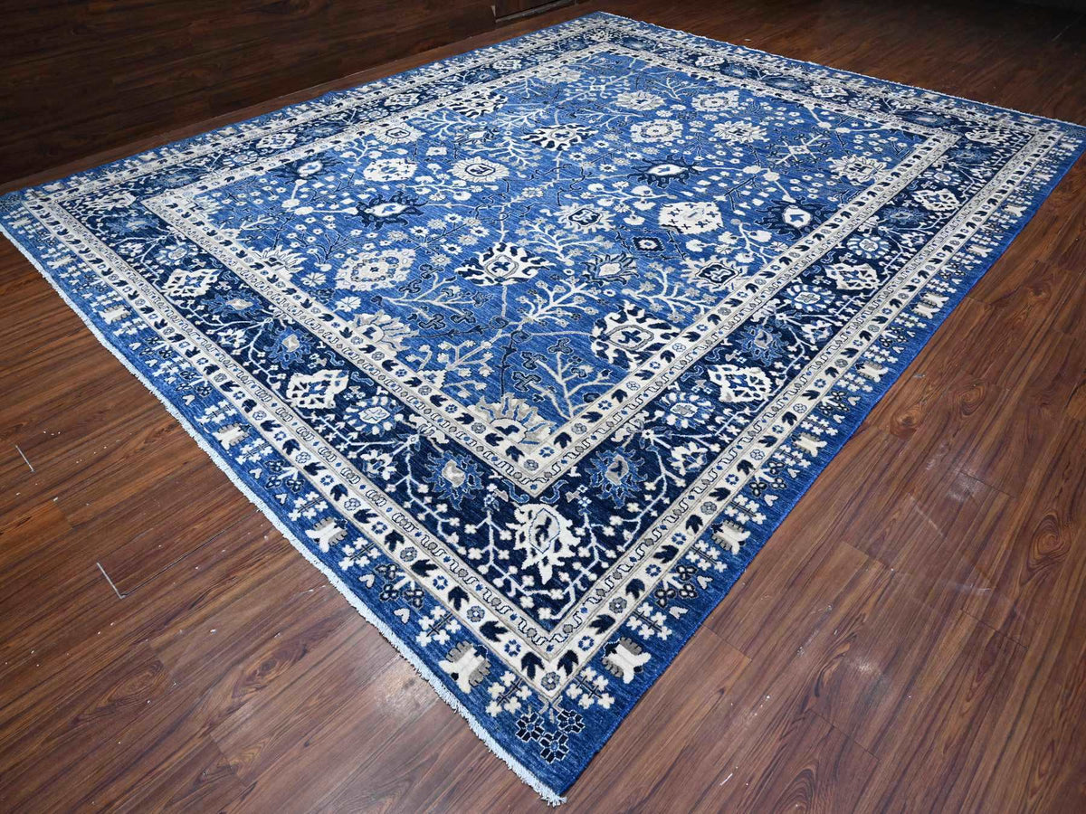 Tabriz Oushak / Peshawar hand-knotted wool rug in Blue, 11'10" x 14'5", SKU O089177