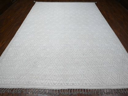 Ivory 9'1" x 12'1" Tribal Hand knotted Wool Rug - Sku: O089180