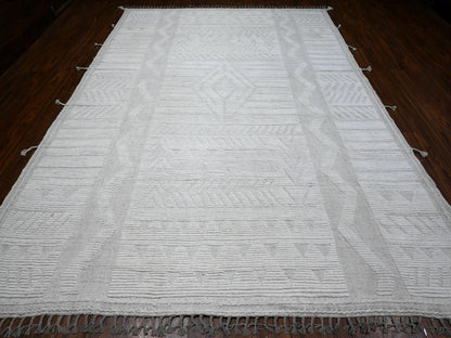Grey 8'10" x 12'3" Tribal & Geometric Hand knotted Wool Rug - Sku: O089182