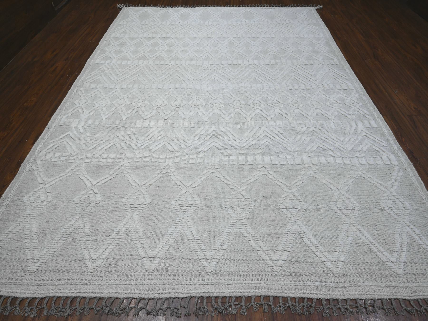 Flatweave / Kilim hand-knotted wool rug in Ivory, 8'11" x 12'3", SKU O089187