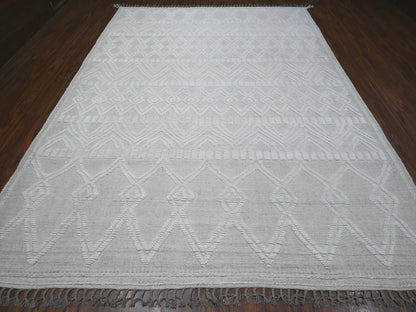 Ivory 8'11" x 12'3" Flat Weave Hand knotted Wool Rug - Sku: O089187