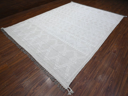 Ivory 8'11" x 12'3" Flat Weave Hand knotted Wool Rug - Sku: O089187