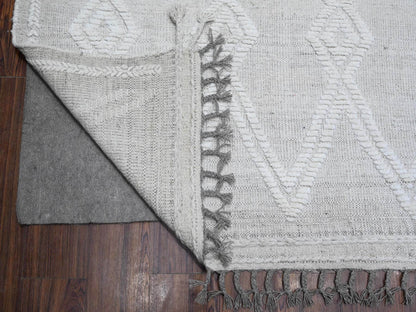Ivory 8'11" x 12'3" Flat Weave Hand knotted Wool Rug - Sku: O089187