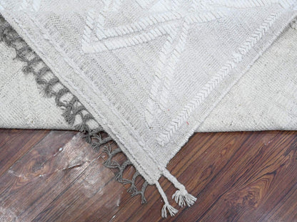 Ivory 8'11" x 12'3" Flat Weave Hand knotted Wool Rug - Sku: O089187