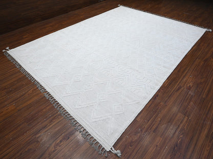 Ivory 9'0" x 12'6" Tribal Hand knotted Wool Rug - Sku: O089195