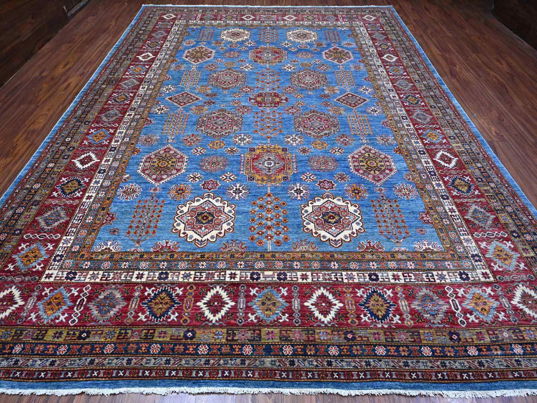 Kazak Tribal hand-knotted wool rug in Blue, 10'2" x 13'8", SKU O089198