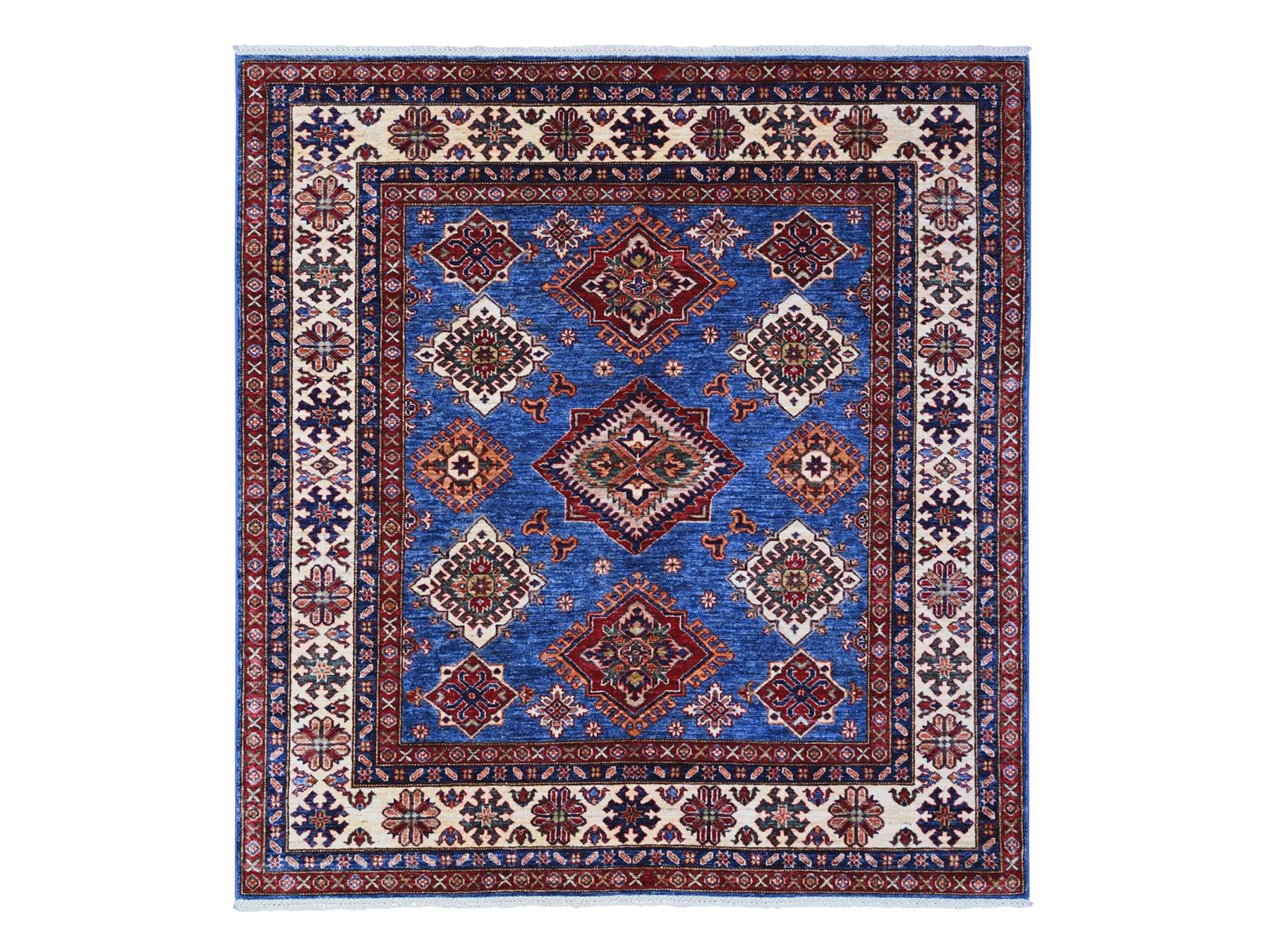 Kazak Tribal hand-knotted wool rug in Blue, 6'0" x 6'4", SKU O089211