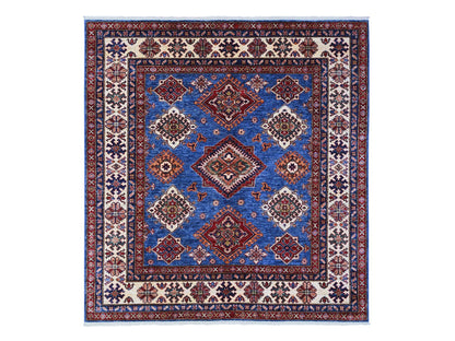 Blue 6'0" x 6'4" Kazak Hand knotted Wool Rug - Sku: O089211