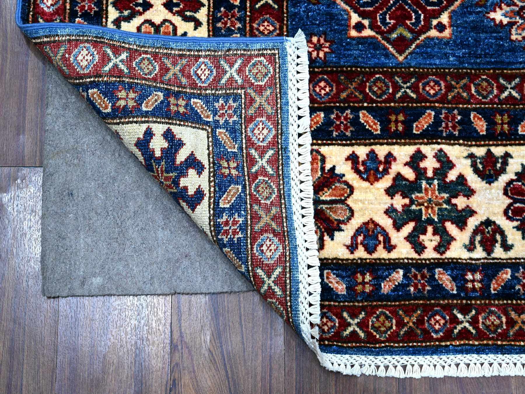 Kazak Tribal hand-knotted wool rug in Blue, 6'0" x 6'4", SKU O089211