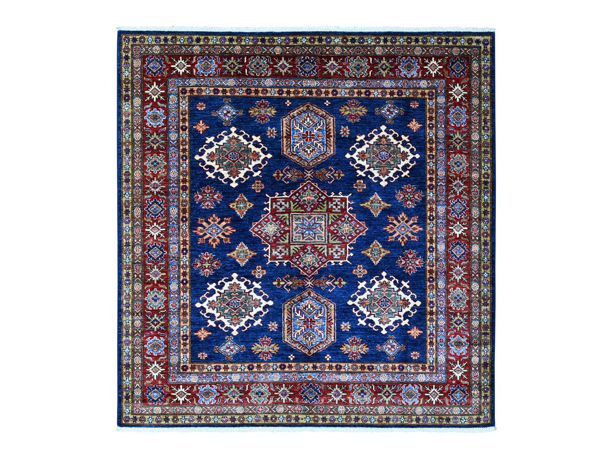 Kazak Tribal hand-knotted wool rug in Blue, 6'0" x 6'5", SKU O089212
