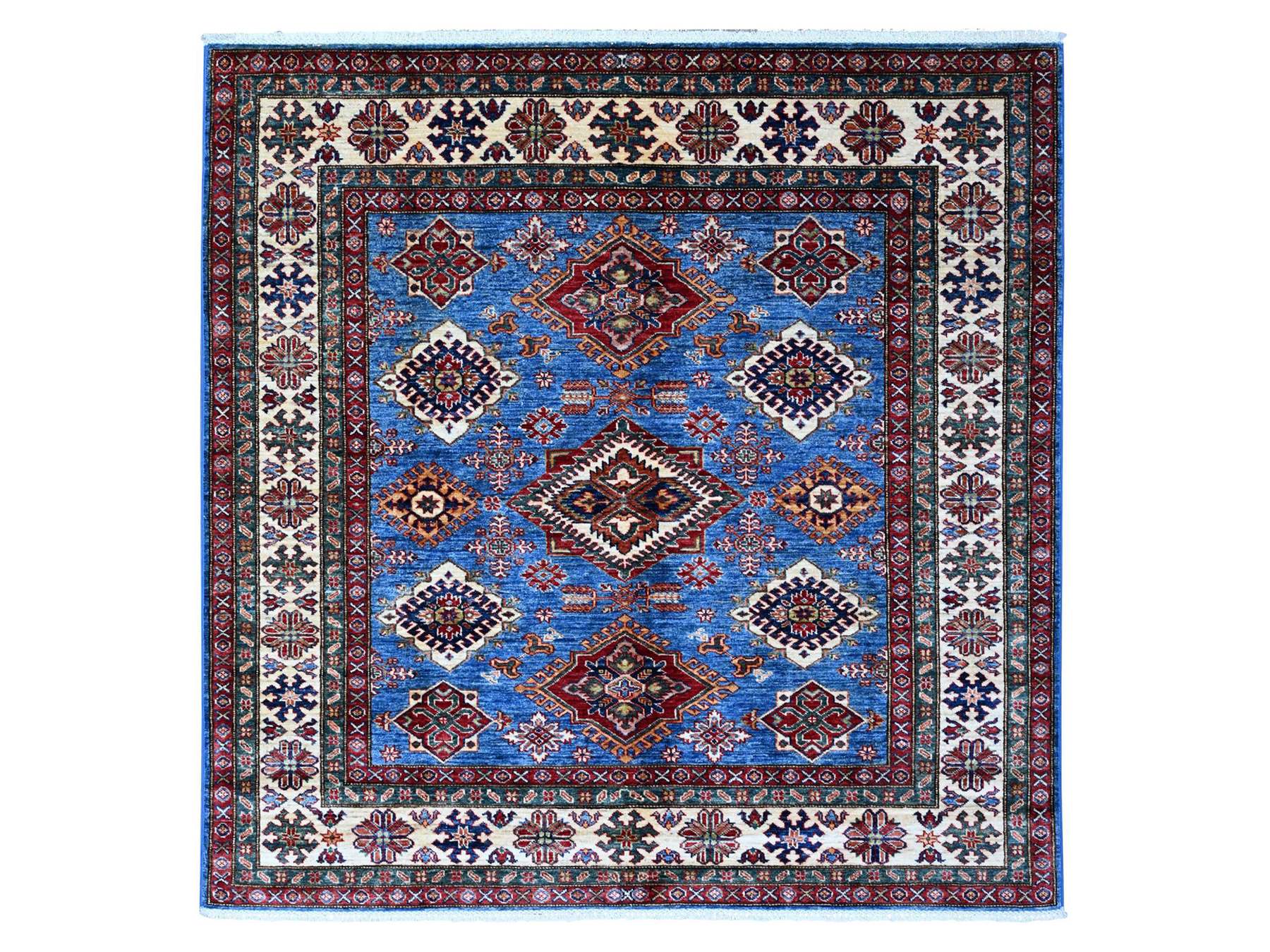 Kazak Tribal hand-knotted wool rug in Blue, 5'11" x 5'11", SKU O089213