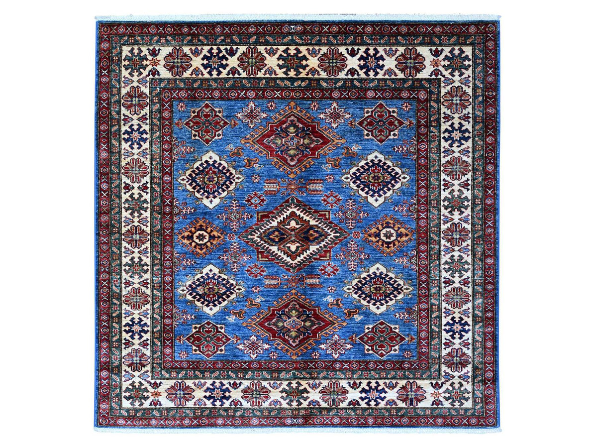 Kazak Tribal hand-knotted wool rug in Blue, 5'11" x 5'11", SKU O089213