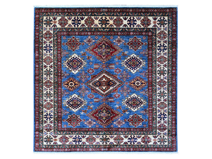 Kazak Tribal hand-knotted wool rug in Blue, 5'11" x 5'11", SKU O089213