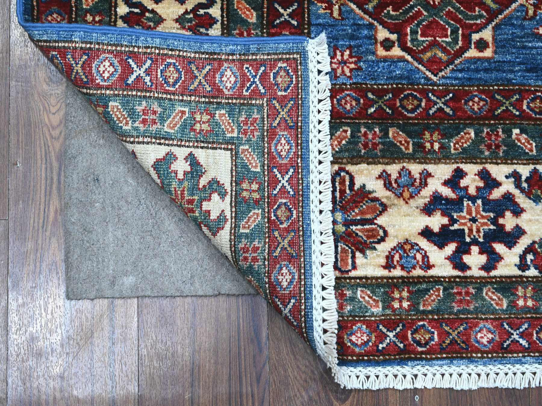 Kazak Tribal hand-knotted wool rug in Blue, 5'11" x 5'11", SKU O089213