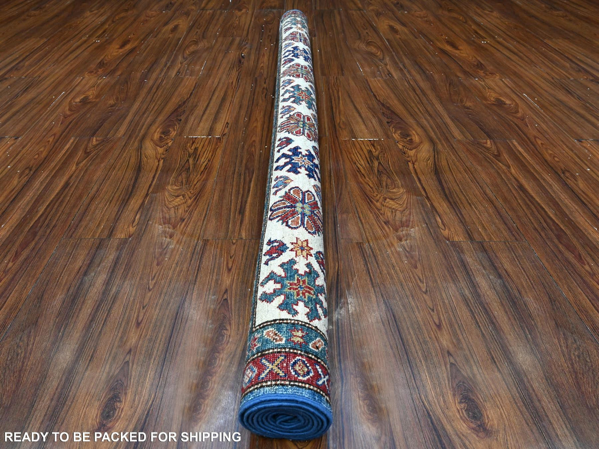 Kazak Tribal hand-knotted wool rug in Blue, 5'11" x 5'11", SKU O089213