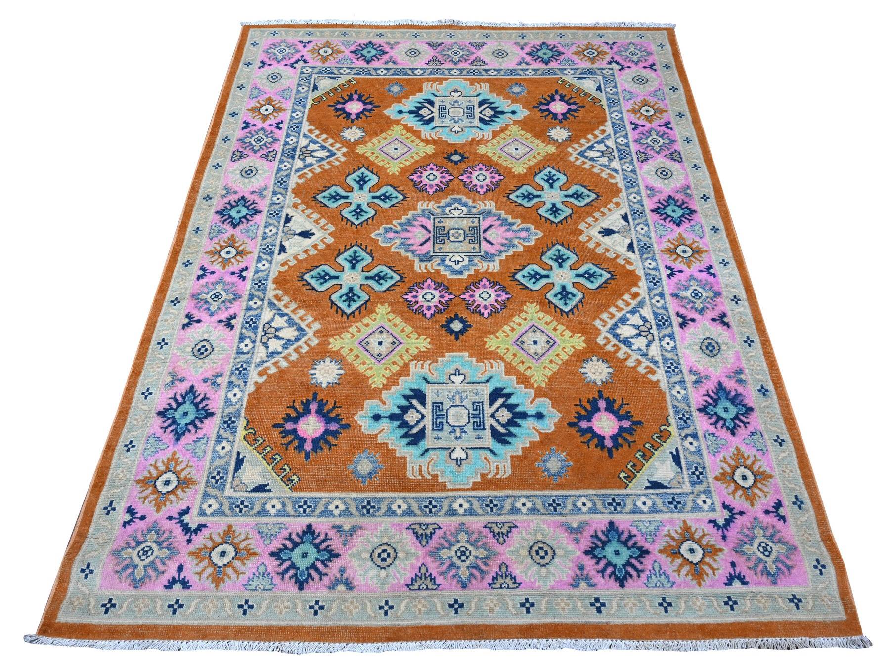 Kazak Tribal hand-knotted wool rug in Orange, 4'9" x 6'5", SKU O089230