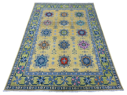Yellow 5'0" x 6'9" Tribal Hand knotted Wool Rug - Sku: O089231