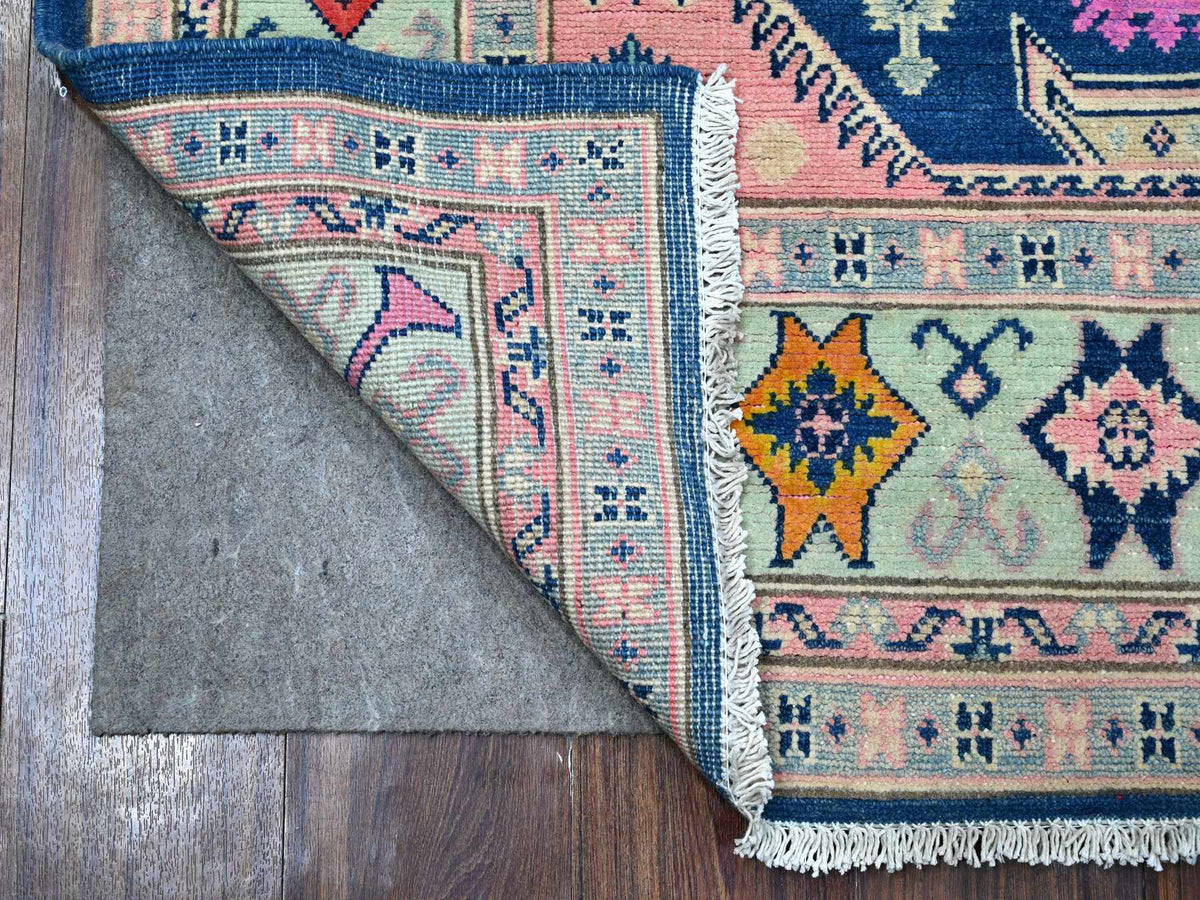 Kazak Tribal hand-knotted wool rug in Blue, 4'11" x 6'10", SKU O089232
