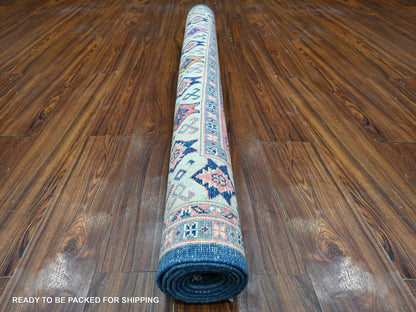 Kazak Tribal hand-knotted wool rug in Blue, 4'11" x 6'10", SKU O089232