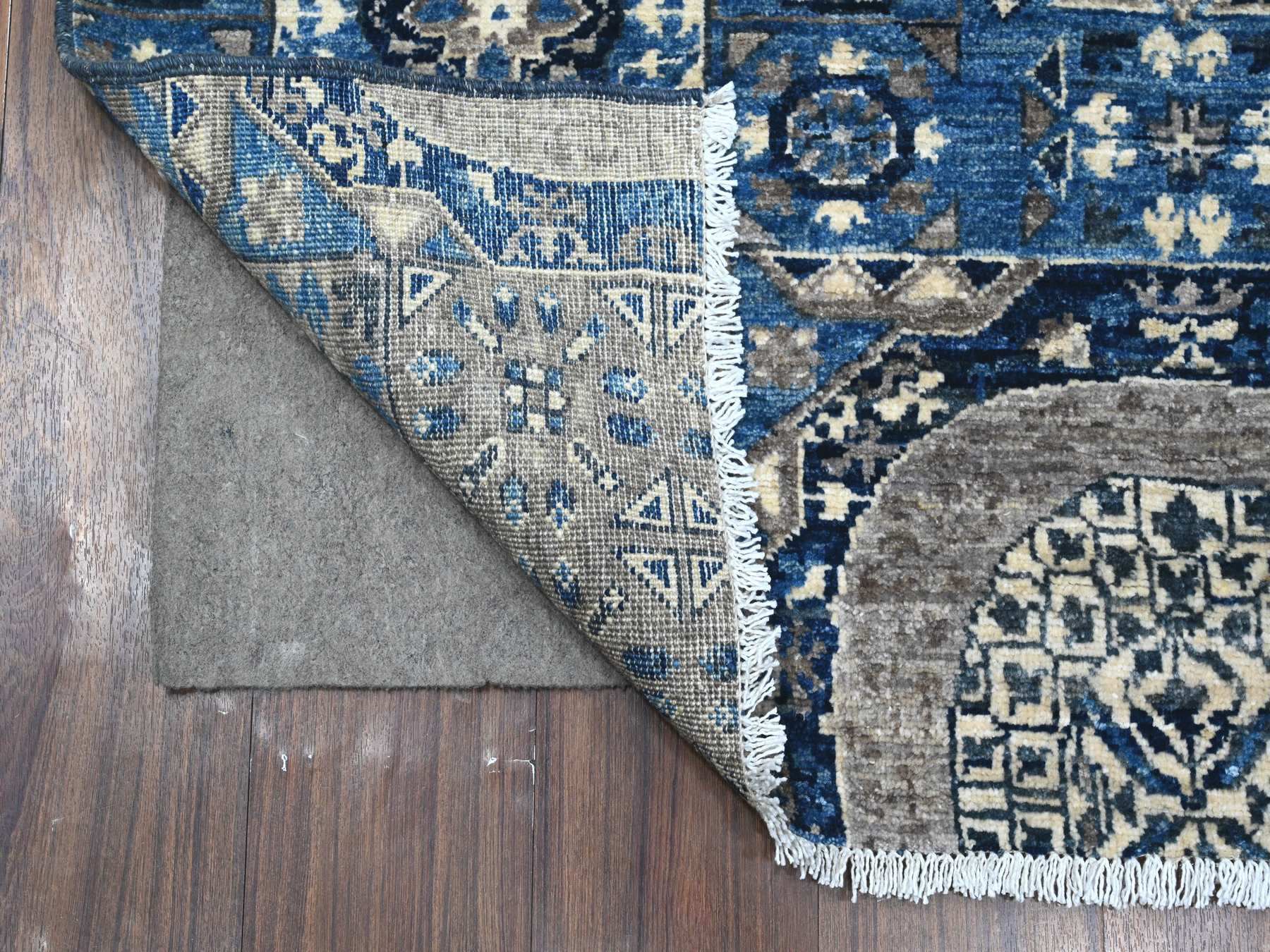 Mamluk Oushak / Peshawar hand-knotted wool runner in Blue, 4'1" x 11'6", SKU O089252